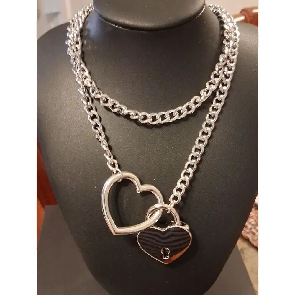 Silver Heart Lock Necklace New
